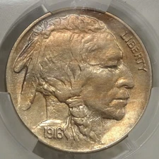 1916 Buffalo Nickel, FS-402 2 Feathers, CACG MS-61, Partial Designers Initial