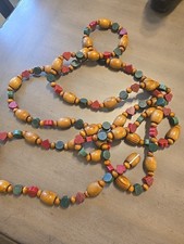 Wooden Bead Garland Vintage Hearts Square Primitive Red/Green 9ft