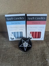Spell Candles And Holder. Harmony/Passion. 12 Of Each. Pentagram Design