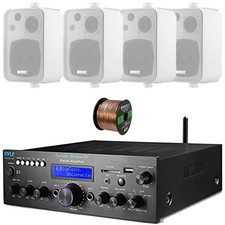 Pyle Bluetooth MP3 Compact Home Amplifier Receiver, 4x 4" 30W Max 3-Way Speakers