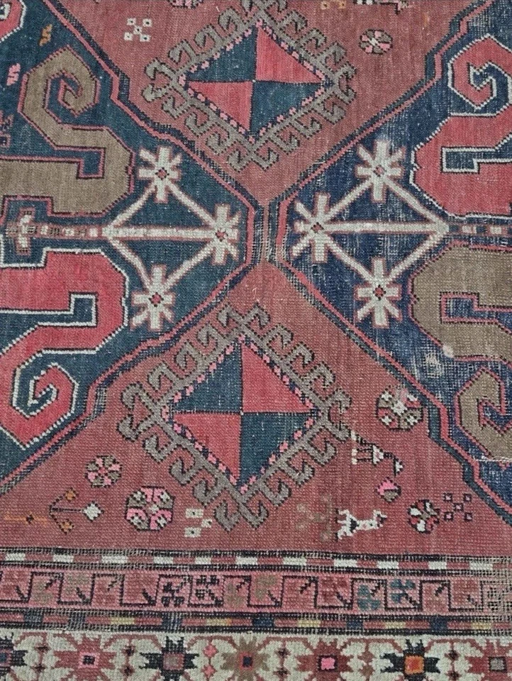 MUSEO RARO ANTIGUO Caucásico Cloudband Runner 3'10"x8' TINTES VEGETALES PUROS c.1880s Foto 3 de 4