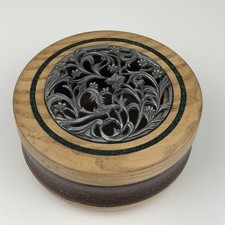Handcrafted Wooden Potpourri Bowl With A Decorative Pewter Lid And Glitter Inlay