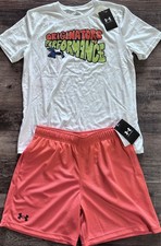 NWT Under Armour Boys YLG Orange/White/Green/Blue Shorts Set Large