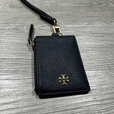 TORY BURCH Emerson Lanyard Luggage Saffiano Leather ID/Credit Card Holder Blue