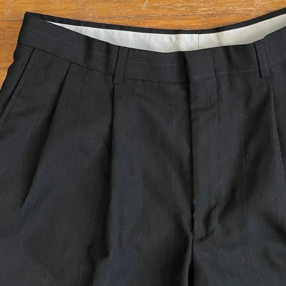 Pantalones a rayas vintage de mezcla de lana para hombre talla 32x30 años 70 pantalones plisados dobles Foto 2 de 4