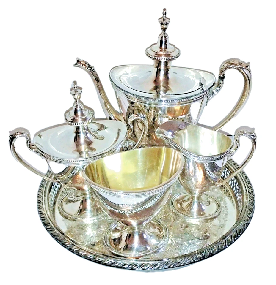 Juego de té plateado vintage de 1930 Wilcox International Silver Co "Marie Louise" Foto 3 de 4