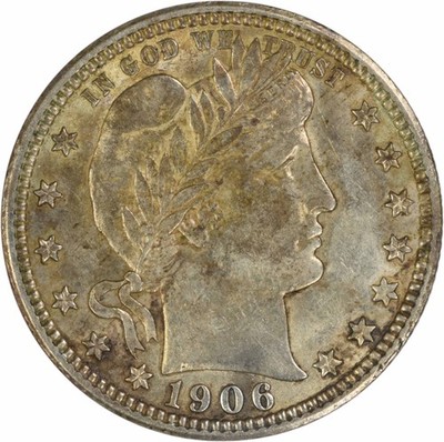 1906-P Barber Silver Quarter AU Slider Uncertified #500