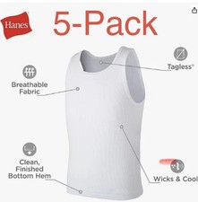 Hanes Boys' Ecosmart Cotton Tank Undershirt 5-Pack SMALL 6-8 White