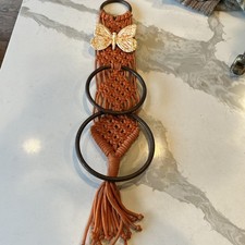 Vintage orange macram with ceramic butterfly towel holder