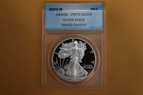 2003-W AMERICAN EAGLE PROOF SILVER DOLLAR - ANACS PR70 DCAM