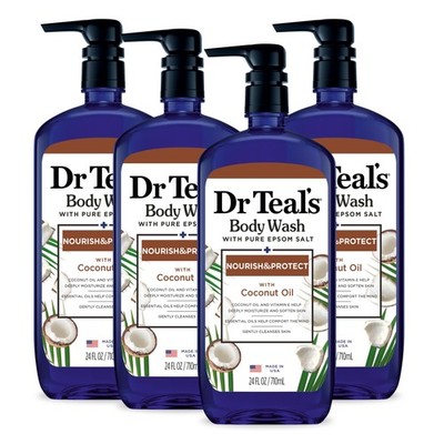 Dr Teal's Epsom Salt Body Wash, Coconut Oil, 24 fl oz (4-Pack)
