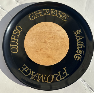 Vintage Couroc of Monterey Cheese Board Tray  10'' Round Black Maple Center QUESO