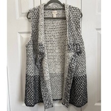 Chico  s Knit Sweater Vest Open Front Black Gray Textured Cardigan Size 2/L/12