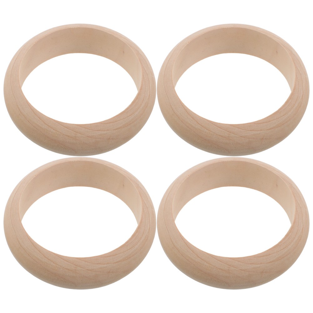  4pcs Wooden Bangle Bracelet - Log Retro Macrame Rings Unfinished Smooth Wood