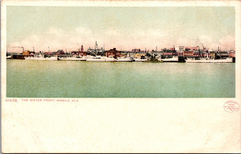 WATER FRONT Panoramic Mobile River Steamships Skyline AL Alabama Postcard UB