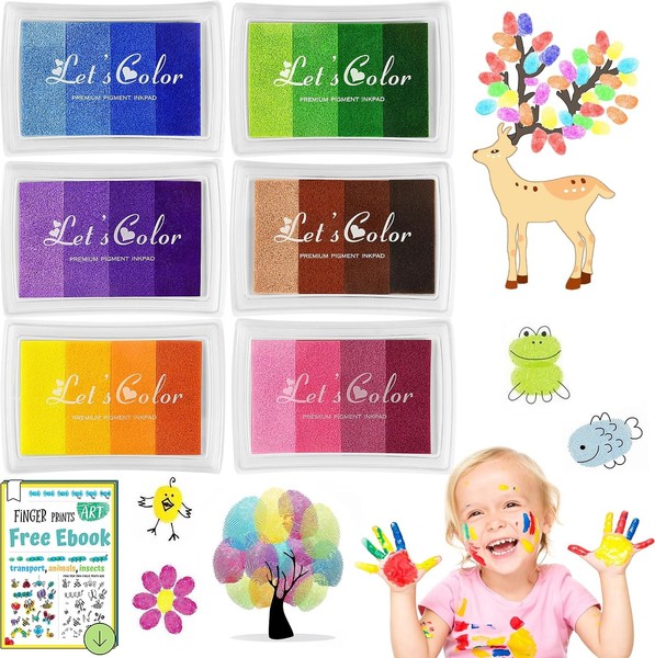 Stempelkissen Set, 6 Farben Stempel Fingerfarben Kinder Ungiftig Abwaschbar,-image