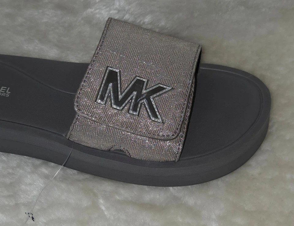 Sandalias MK Michael Kors MK Plataforma Deslizable Gris/Plateado Mujer Talla US 8 NUEVAS Foto 2 de 4