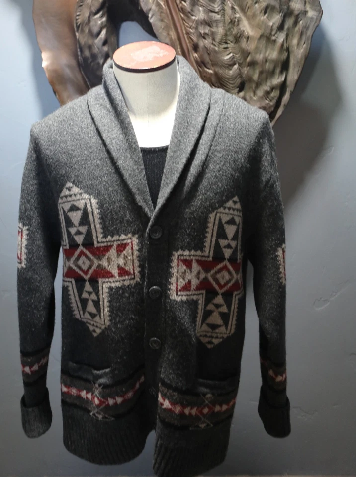 Vintage CrossRoads Pendleton Cardigan Men M Gray Red Crosses / gorgeous design - Image 3 of 4