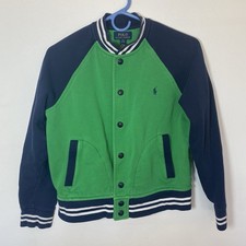 Polo Ralph Lauren Color Blocked Green Navy Baseball Jacket Youth Size XL 14/16