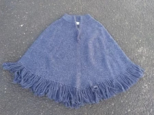 Westbound Shaw Sweater Large Blue Poncho Fringed Wool Blend
