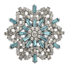 Sparkling Blue Crystal Snowflake Brooch Pin Winter Holiday Christmas Gift