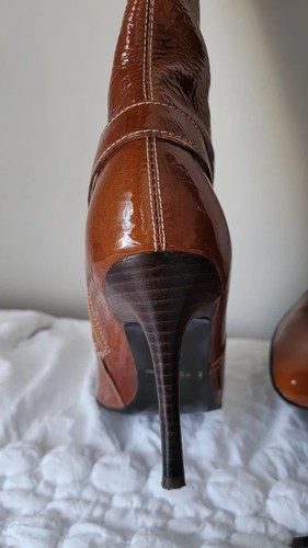 Luichiny Y2K Beige Caramel PATENT Pump Leather Boots With Fur Womens US 6 B - Imagen 6 de 18