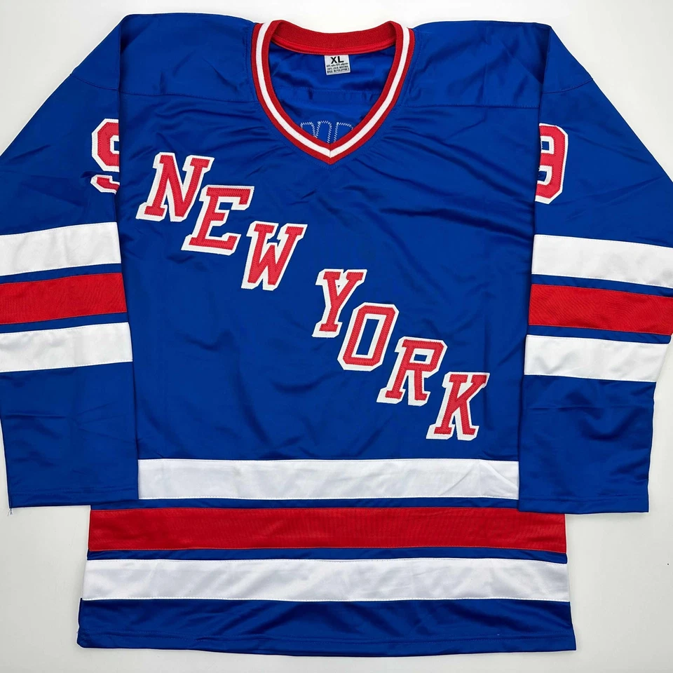 Camiseta deportiva de hockey azul autografiada/firmada de Adam Graves de Nueva York Beckett certificado de autenticidad BAS Foto 4 de 4