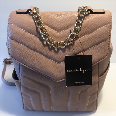 Nanette Lepore Vegan Leather Mauve Quilt Chain Gold Handle 