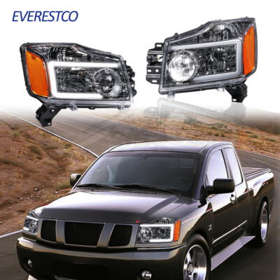 Pair Chrome Front LED Headlights Lamps Assembly For 2004-2015 Nissan