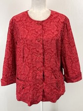 Coldwater Creek Red Floral Embossed Jacket Sz X-Large Full Button