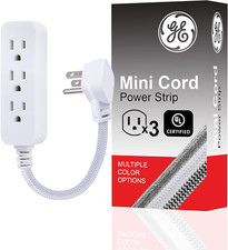 GE 3-Outlet Power Strip Extension Cord with Multiple Outlets 6 Inch Braided Shor