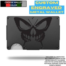 Skull Butterfly Laser Engraved Onto An Aluminum Wallet