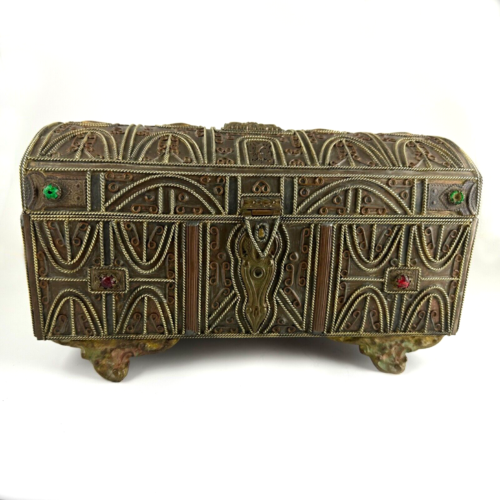 Moroccan Bombe Chest, 19th Century, Handmade, Copper Wire & Brass LARGE Detailed - Picture 1 of 10