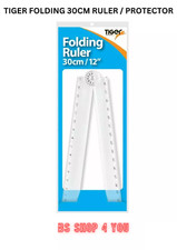 Image of Tiger Folding Ruler 30cm Protractor Exam Stationery Plastic Angled School Office