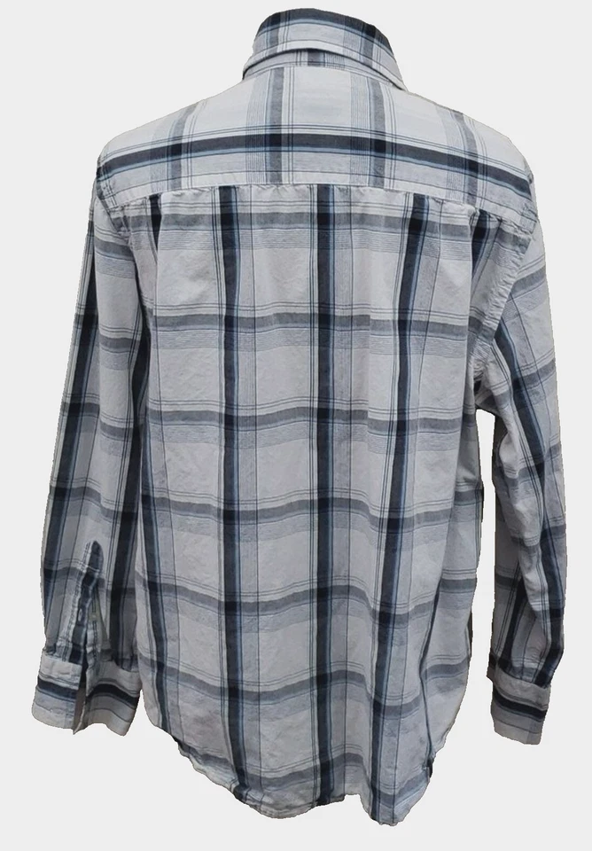 Camisa de hombre Urban Up Pipeline a cuadros (azul, gris, blanco) con botones, talla grande Foto 4 de 4