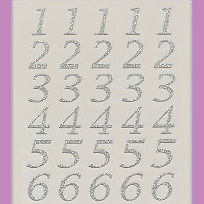 PEBBLE ELEVEN SILVER THIN NUMBER GLITTER STICKERS Craft Self Adhesive Birthday Card Sticky 0-9