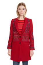 Desigual Dylan Coat Red With Ethnic Embroidery & Studs 44 Uk 16 Rrp£269