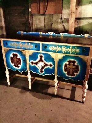 Antique Credenza  Blue Boy. Refurbished and hand painted 