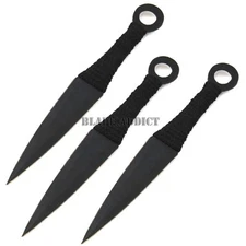 6.5" Perfect Point Tactical Black Kunai Throwing Knife Set w/ Sheath - 3PC SET