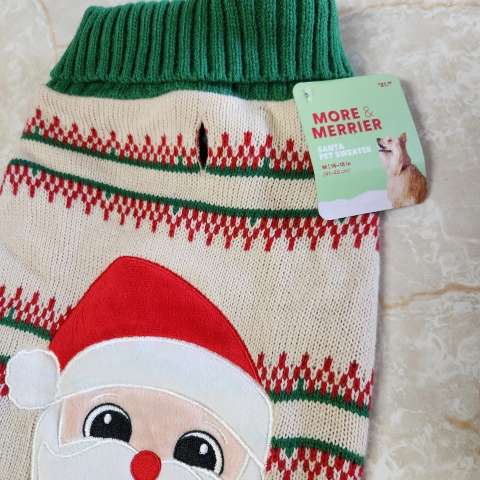 More & Merrier Christmas Santa Pet Sweater Size M (16-18 In) Ugly Holiday New - Image 2 of 4