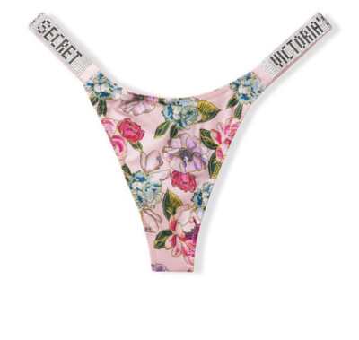 Victoria s Secret Very Sexy Shine Rhinestone Thong Purest Pink Sz S Floral