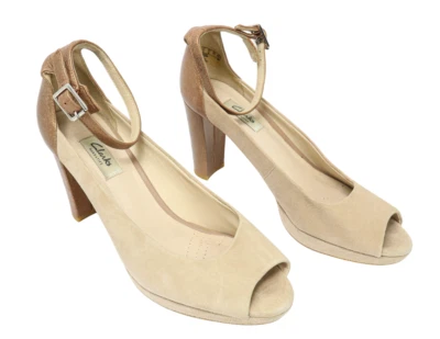 Chaussures CLARKS Femme (EU) 40 Beige Sandales À Talons Blocs Ouverts - Photo 1/4