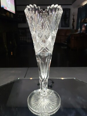 12'' Trumpet VASE cut Crystal Glass Antique c.1904 Val Saint Lambert 13381/7920