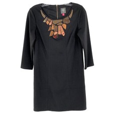 VINCE CAMUTO Black Embellished Neckline Sheath Dress Size 4