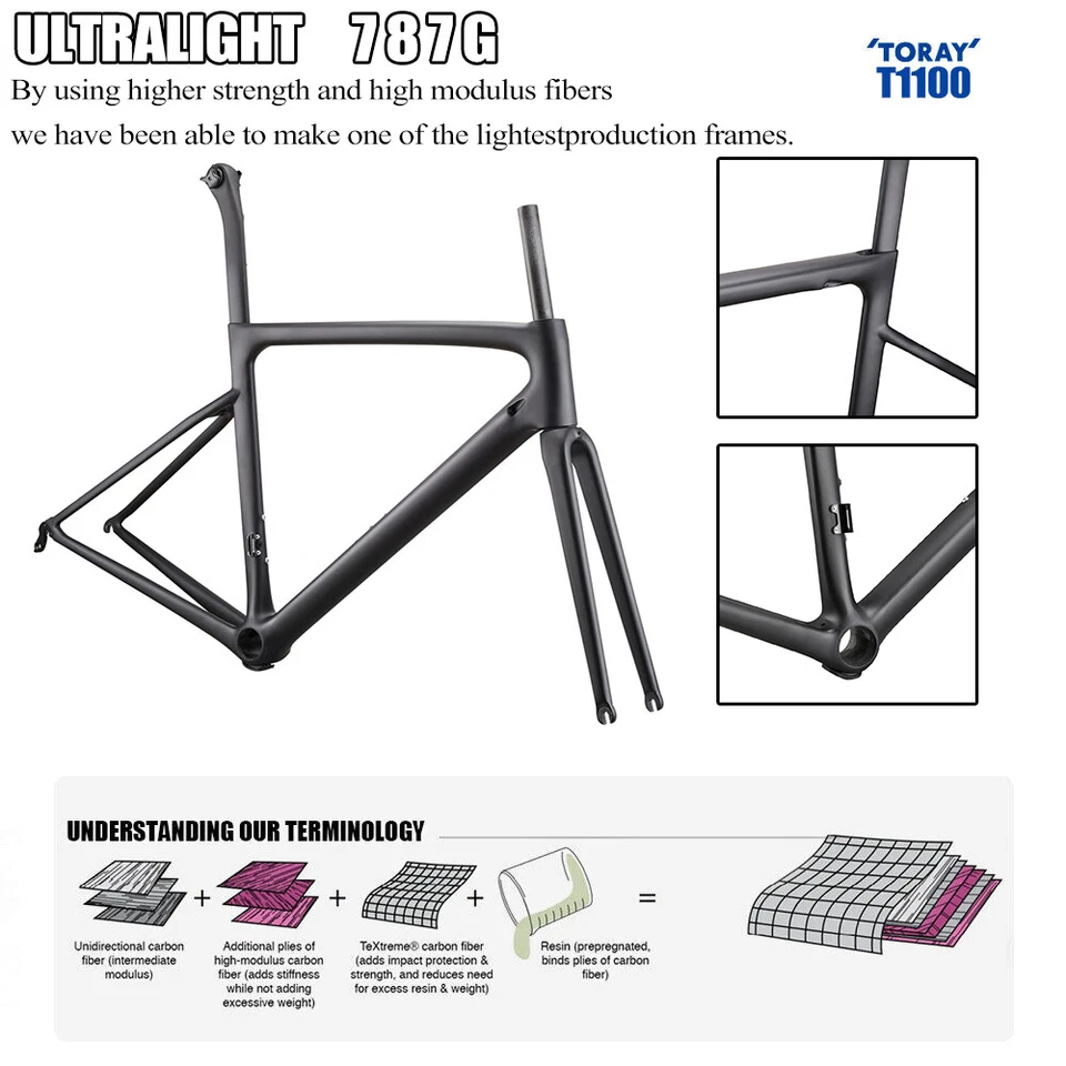 AIRWOLF T1100 Carbon Ultralight 787g Road Bike Carbon Frame 700C Racing Bicycle - Bild 3 von 4