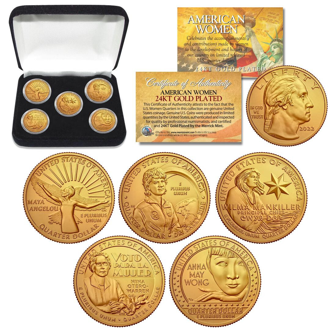 2022 24K GOLD AMERICAN WOMEN Quarters US Mint 5-Coin Full Set in Capsules  w/ Box | eBay