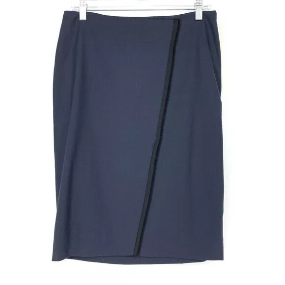 KIT and ACE Navy Blue w/ Black Ruffle Detail Sleek Lean Pencil