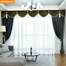 simple living room grey thick velvet cloth blackout curtain valance drape B459 