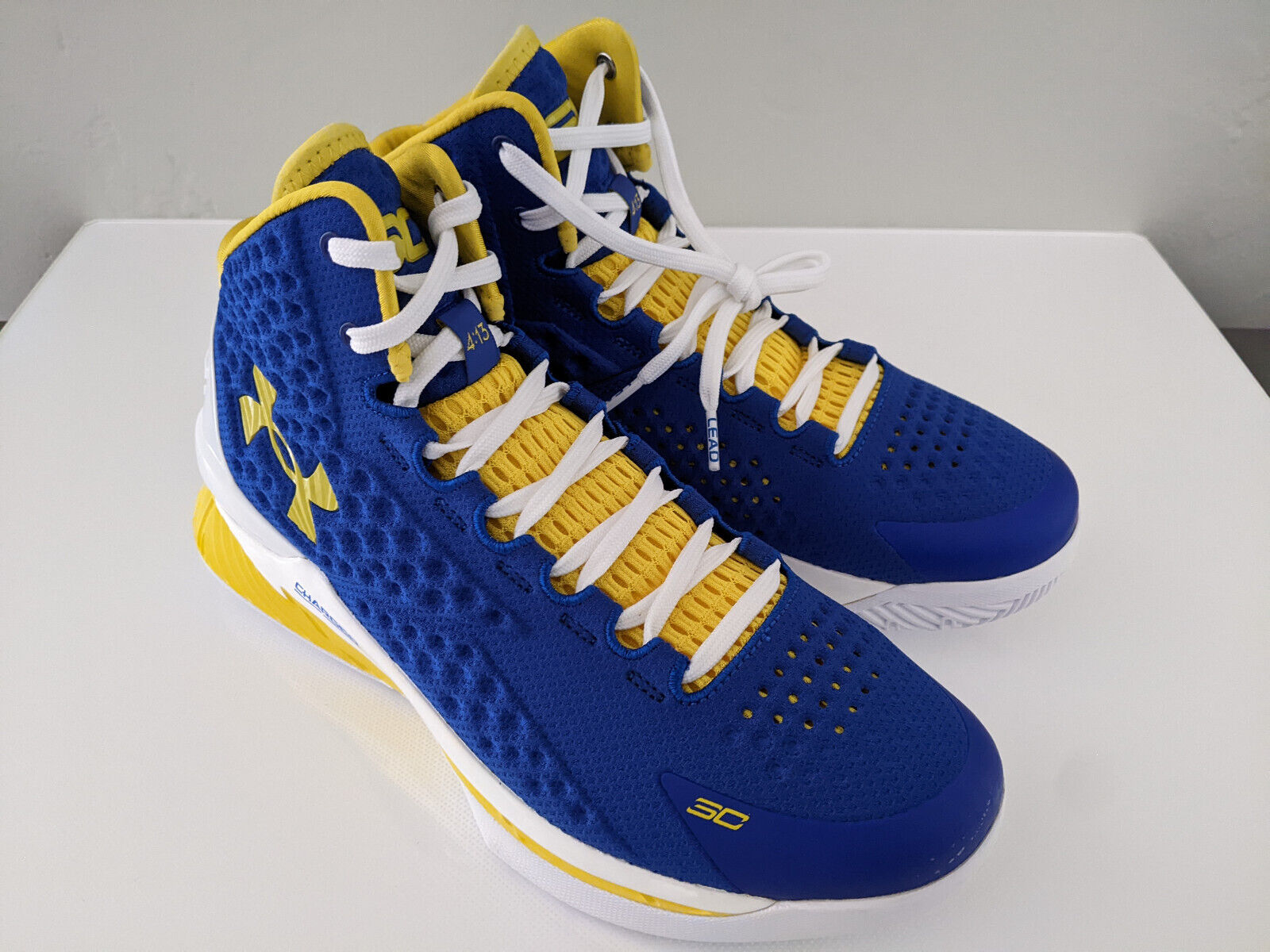 Under Armour Curry 1 Mid Blue Yellow Dub Nation Warriors 3026047 400 Shoe  Size 9