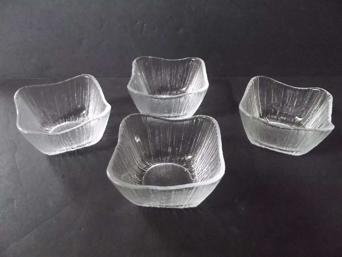 4 Square Snack Dessert Bowls Sasaki Glass Crystal Clear Texture Ice | eBay